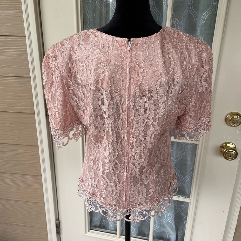 Cache by Bari Protas Lace Blouse Top Pink Size 12 VTG - Picture 3 of 5